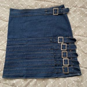 Buckles Detail Vintage Denim Skirt, Size: 17/18